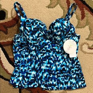 Blue Patterned Padded Women's Swimsuit Tank Top
